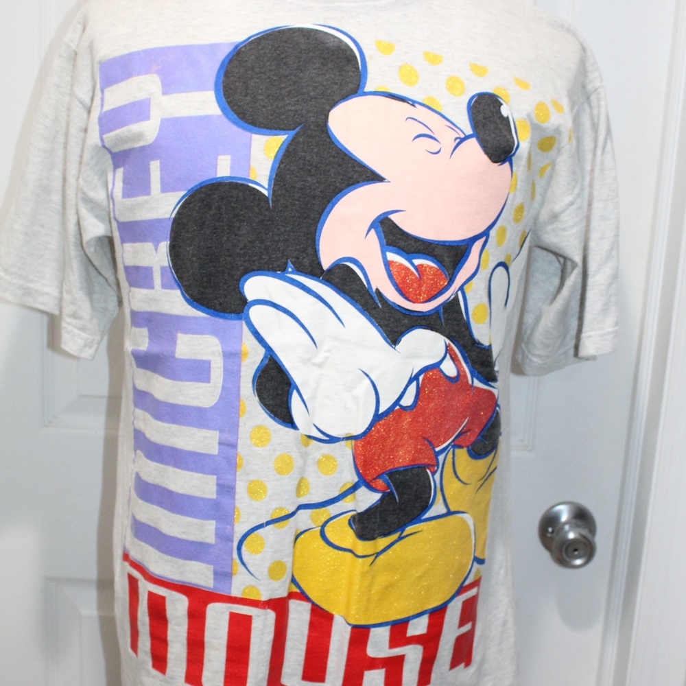 RARE Brazos Sportswear Disney HUGE Mickey Mouse Vintage Shirt USA Size L Gray